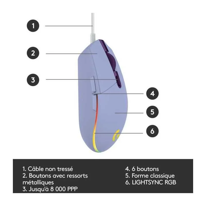SOURIS LOGITECH G203 LILAS (8/8)