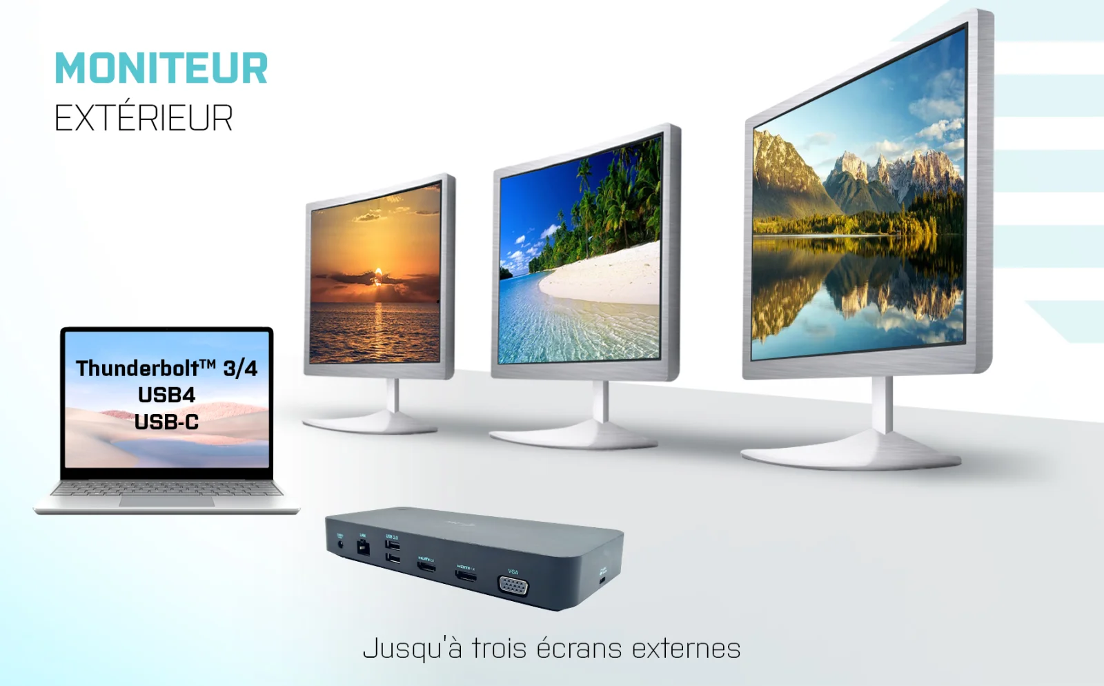 DOCK USB3/USBC 3 ECRANS 130W I-TEC (2/5)