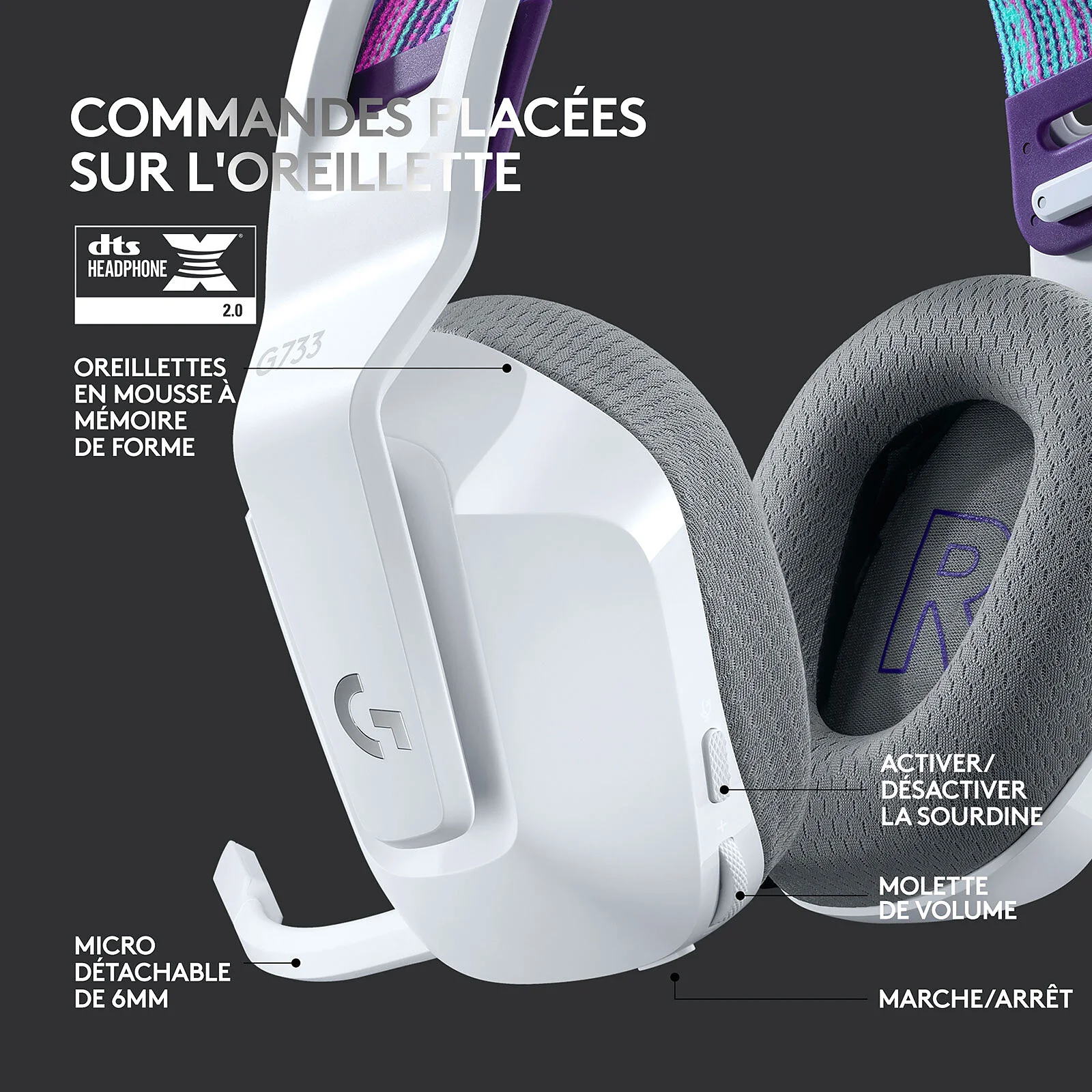 CASQUE LOGITECH G733 SSFIL BLANC (5/5)