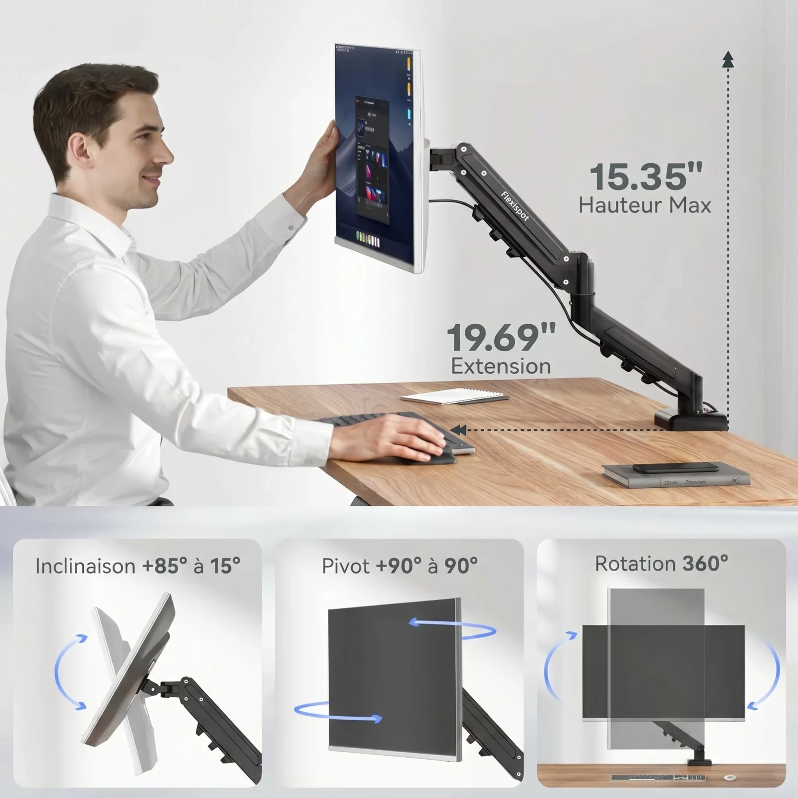 SUPPORT 1 ECRAN FLEXISPOT NOIR F5 (4/5)
